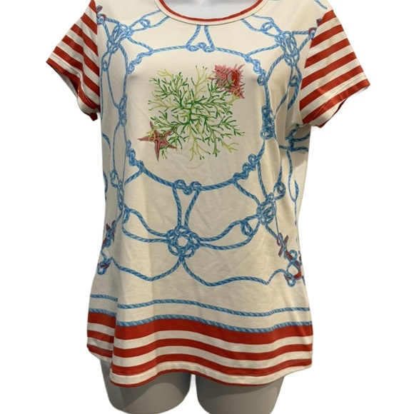 J McLaughlin Nautical Rope Print Catalina Cloth Women's Top M/L - Picture 1 of 5